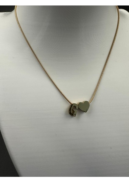 Altın Renk G Harfi ve Kalp Detaylı Çelik Kolye fiyatları