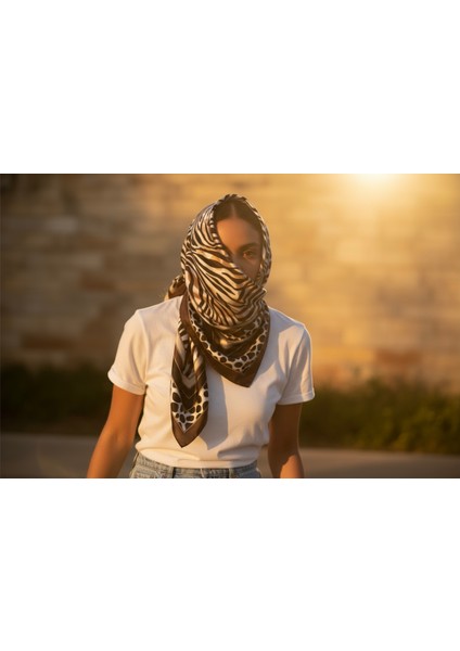 Karışık Desenli Kahverengi Fular 70 x 70 modelleri