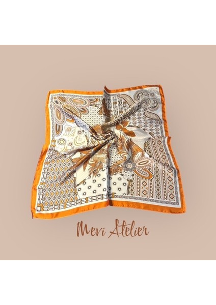 Turuncu Desenli Fular 70 x 70