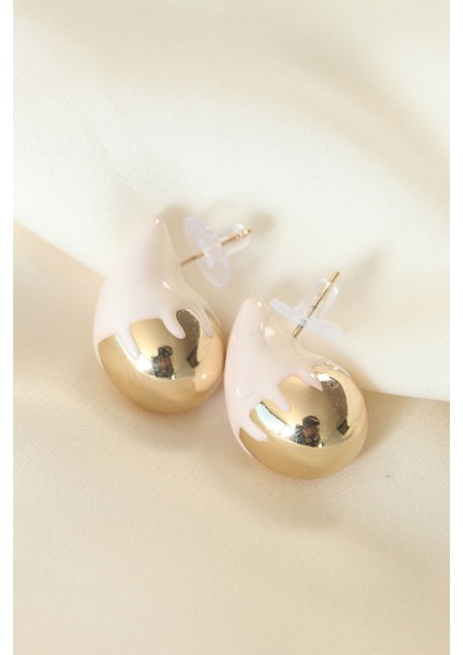 Minimal Beyaz Mineli Çift Renk Damla Küpe - TJ-BKP8866 fiyatları