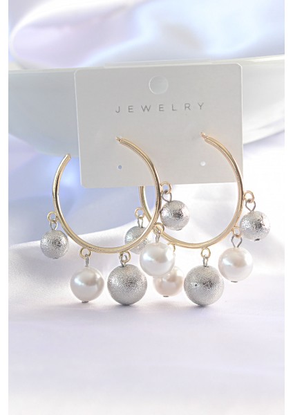 Pirinç Gümüş Renk Topçuk Model Gold Renk Halka Küpe - TJ-BKP8907