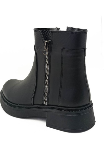 Hakiki Deri Siyah Fermuarlı Kalın Topuk Ortopedik Kadın Bot fırsatları