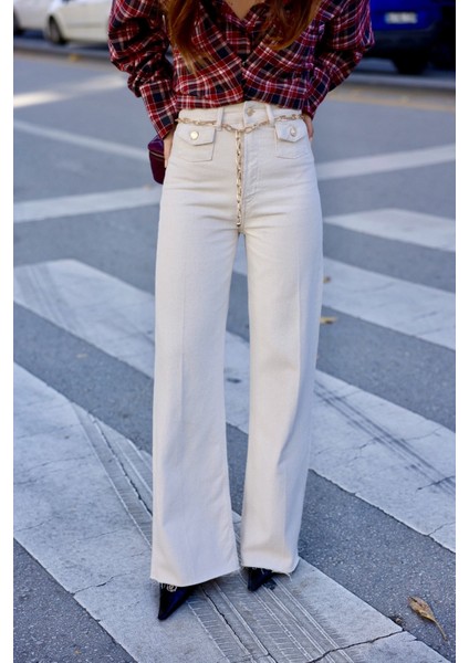 Metal Gold Kemerli Wideleg Jean fiyatları