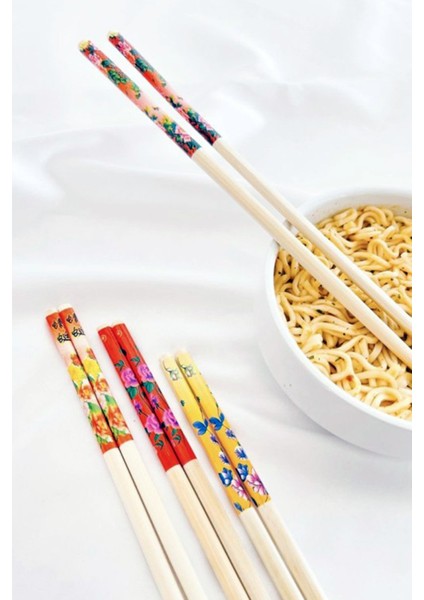 10 Çift - 20 Adet Yıkanabilir Organik Desenli Bambu Çin Yemek Çubuğu Chopsticks