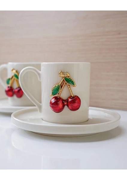 Vişne Figürlü Seramik Kahve Fincanı Takımı – 2’li Şık Tasarım Fincan ve Tabak Seti fiyatları