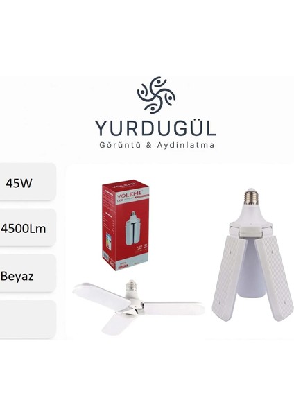 Volemi Pervane LED Ampül 3 Kanatlı 220V 45W 4500 Lümen Beyaz E27 Duy