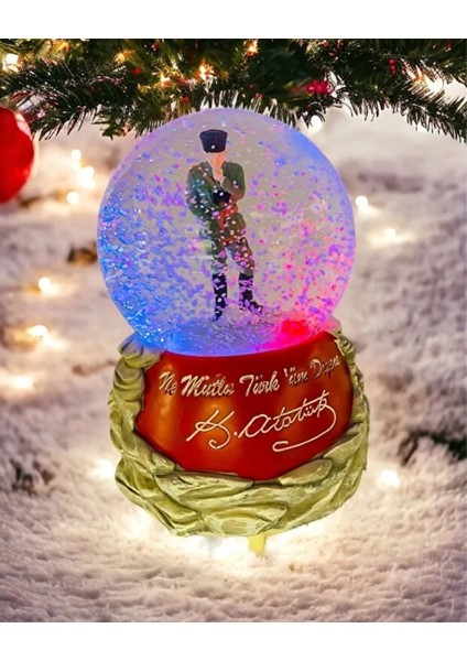 Atatürk Işıklı Kar Küresi – Ne Mutlu Türküm Diyene Yazılı LED Işıklı Dekoratif Kar Küresi | Masa ve Oda Süsü