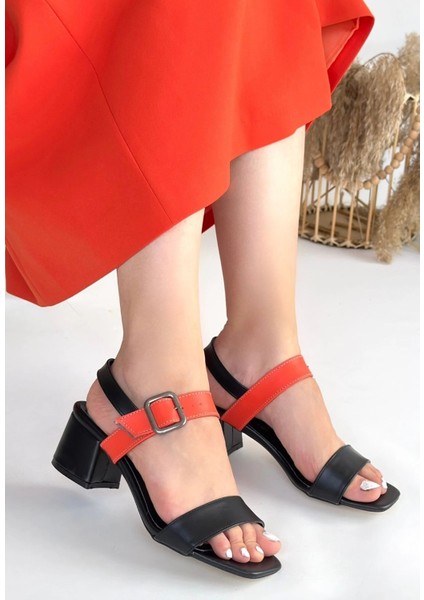 Xmpdby Year Siyah Cilt Turuncu Detaylı Siyah Topuklu Ayakkabı (Numara: 37) fiyatları