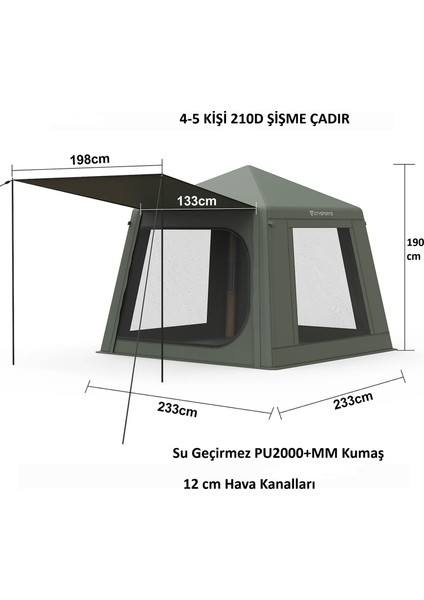 Tenteli Oxford Kumaş Şişme Çadır 4-5 Kişilik 233X233X190CM fiyatları