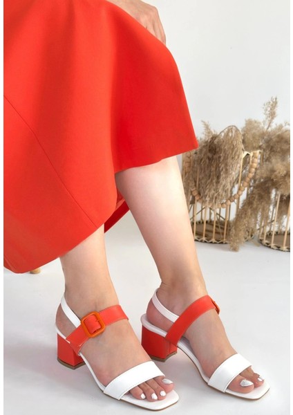 Xmpdby Year Beyaz Cilt Turuncu Detaylı Topuklu Ayakkabı (Numara: 37) modelleri