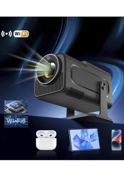 HY320 Siyah Taşınabilir Sinema Projektörü 4K 1080P 10 W Güçlü Bluetooth Akıllı Projeksiyon Wifi modelleri