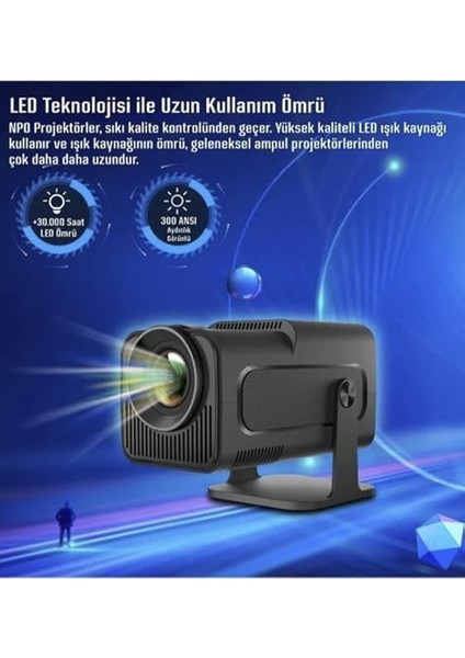 HY320 Siyah Taşınabilir Sinema Projektörü 4K 1080P 10 W Güçlü Bluetooth Akıllı Projeksiyon Wifi fırsatları