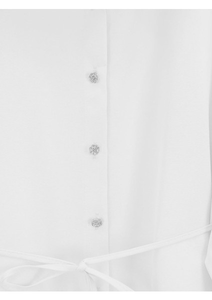 Etek Ucu Katlı Fırfırlı Düğmeli Poplin Gömlek Tunik -Beyaz fiyatları