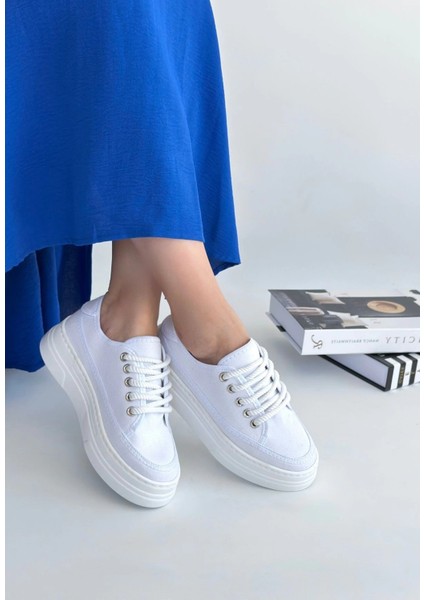 Xmpdby Carin Beyaz Keten Bağcıklı Spor Ayakkabı (Numara: 40) fiyatları