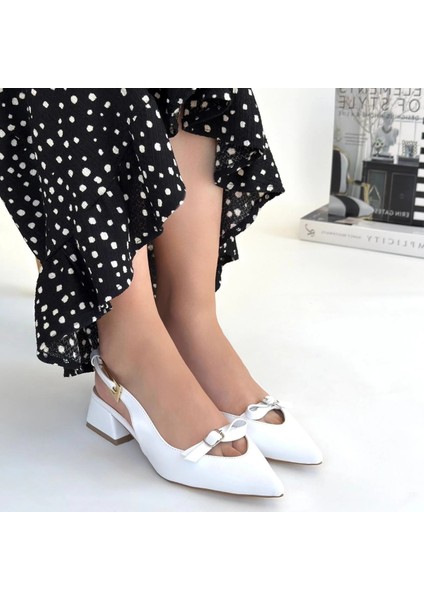 Xmpdby Rewat Beyaz Cilt Topuklu Ayakkabı (Numara: 36) fırsatları