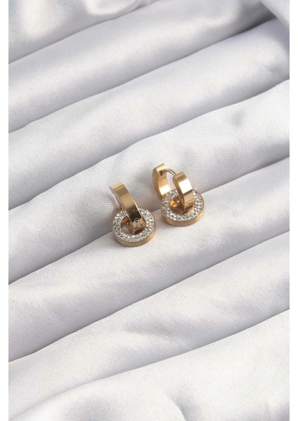 316L Çelik Altın Renk Zirkon Taşlı Halka Model Küpe fiyatları