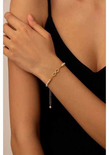 Zirkon Taşlı Sonsuzluk Figürlü Inci Bileklik