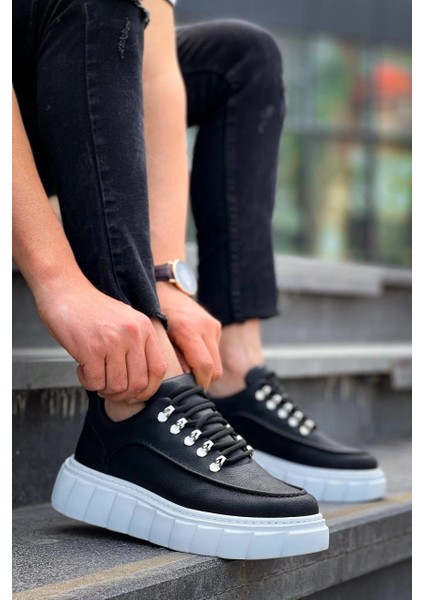 Xmpdby KB-X10 Kuback Siyah Cilt Beyaz Yüksek Taban Günlük Spor Ayakkabı (Numara: 42)