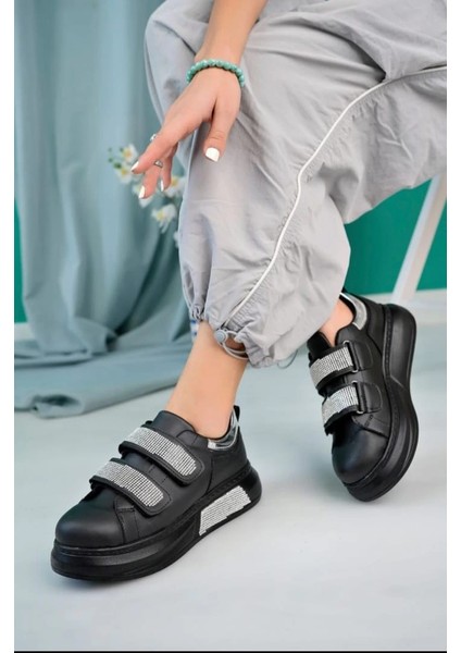 Xmpdby Nino Siyah Cilt Cırt Cırtlı Spor Ayakkabı (Numara: 38)