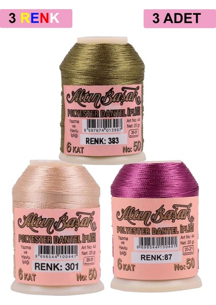 3 Adet Altınbaşak Oya ve Dantel İpi 20 gr - - No: 301 - 087 - 383