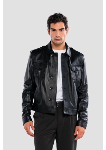 Erkek Hakiki Deri Siyah Deri Mont 415 ER-331 Erk Dr Mont SK24/25 Sıyah Dr