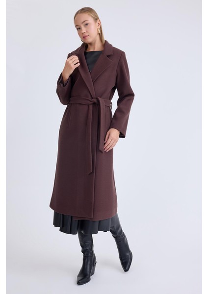 Ceket Yaka Kuşaklı Kaşe Kaban fiyatları