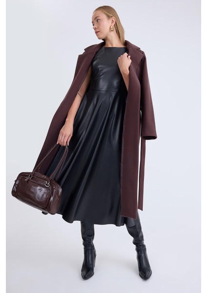 Ceket Yaka Kuşaklı Kaşe Kaban modelleri