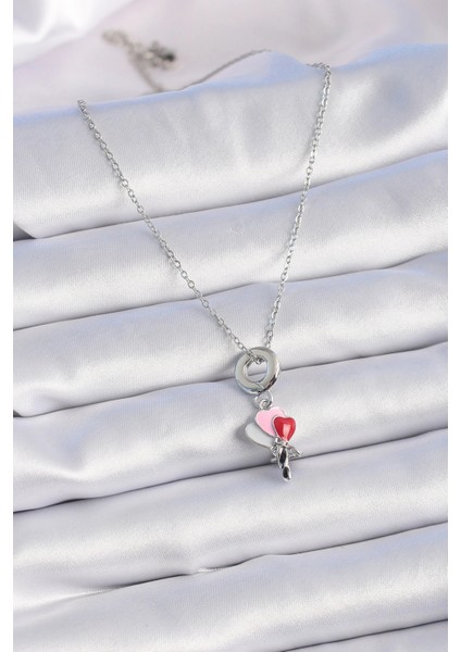 316L Çelik Gümüş Renk Renkli Kalp Figür Charm Model Kadın Kolye fiyatları