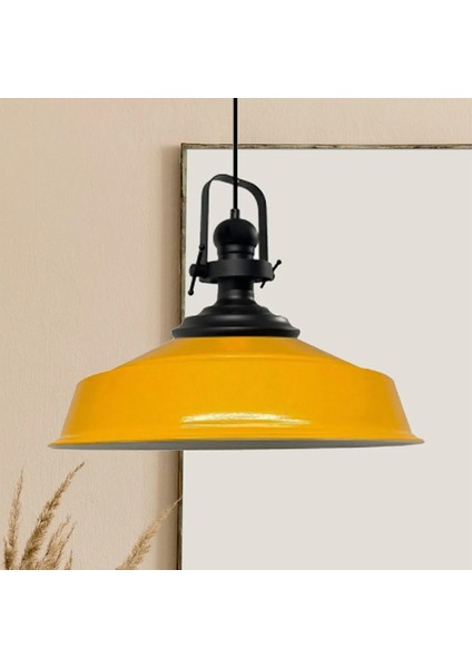 Sarı Asaletli Tekli Avize Siyah Başlık Retro Sarkıt Lamba Restoran Cafe Salon Avizeleri