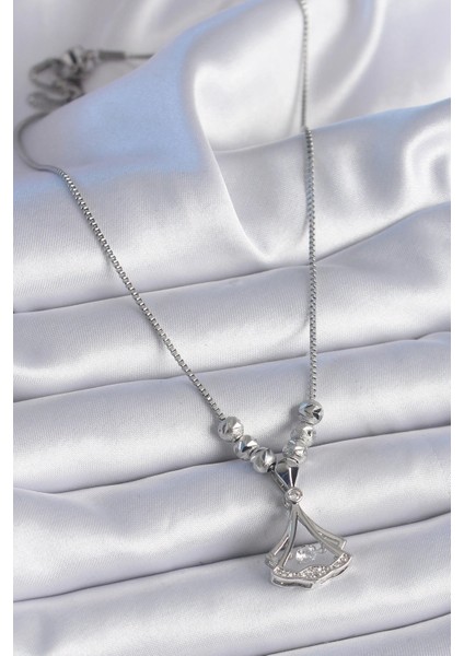 316L Çelik Zincir Gümüş Renk Gingko Yaprağı Model Zirkon Taş Detay Kadın Kolye fiyatları