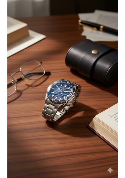 Erkek Kol Saati Mavi ve Gümüş Renk, Mavi Kadran - Şık Metal Kordon, 2 Yıl Garantili fiyatları