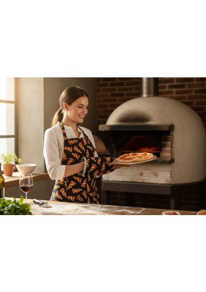 2'li Set Pizza Mutfak Önlüğü Fırın Eldiveni , Bira Mutfak Önlüğü Fırın Eldiveni