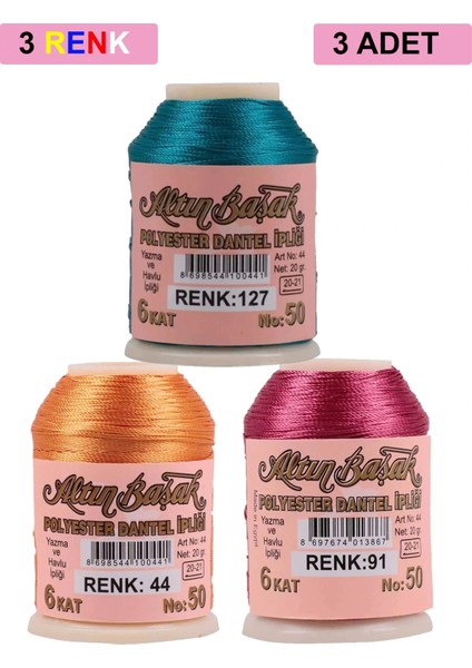 3 Adet Altınbaşak Oya ve Dantel Ipi 20 gr - - No: 044 - 091 - 127