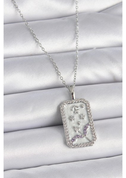 316L Çelik Gümüş Renk Zincir Yay Burcu Zirkon Taşlı Kadın Kolye