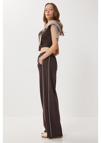 Kontrast Şeritli Modal Eşofman Altı LKB0015 Kahverengi