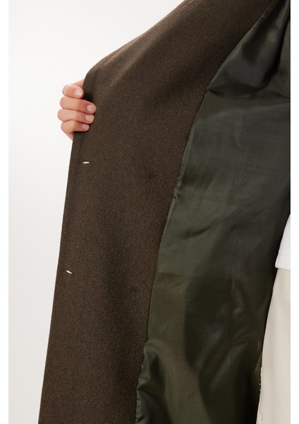 Kruvaze Yaka Kuşaklı Kaşe Kaban LDW0007 Haki indirimleri