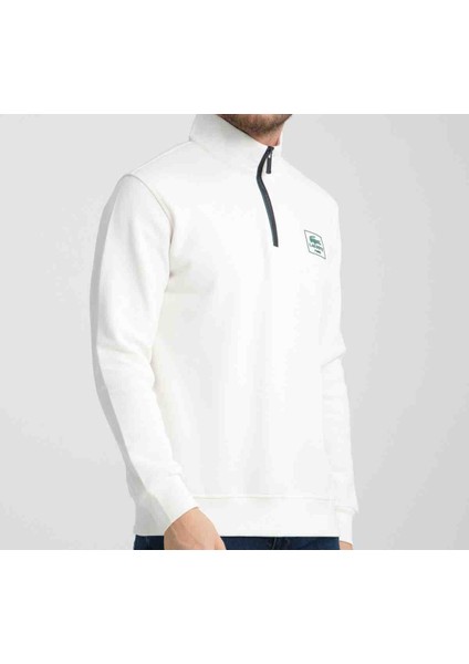 Fermuar Yaka Regular Fit Beyaz Uzun Kol