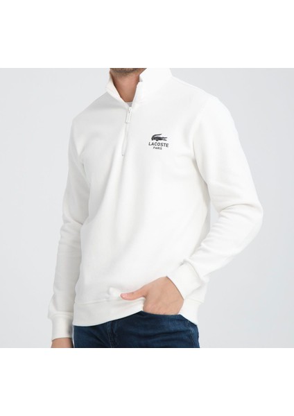 Fermuar Yaka Ekru Regular Fit Uzun Kol