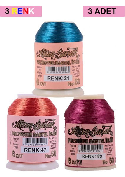 3 Adet Altınbaşak Oya ve Dantel İpi 20 gr - - No: 047 - 089 - 021