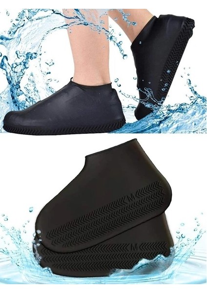 Silikon Ayakkabı Kılıfı Kaymaz Su Kir Geçirmez M Beden Siyah (4940)
