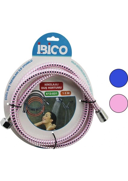 Nikelajlı Renkli Plastik Duş Hortumu Anti Twist=dolanmaz-Kıvrılmaz-Kopmaz 1.5mtkartelalı (5047)