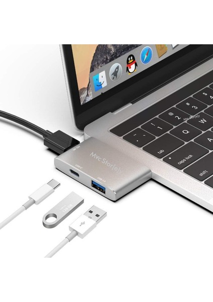MacBook Pro Air Uyumlu Dual USB C Hub 4K HDMI USB 3.0 Pd Şarj Destekli Alüminyum Ince Hafif Çoklayıcı Adaptör Gri