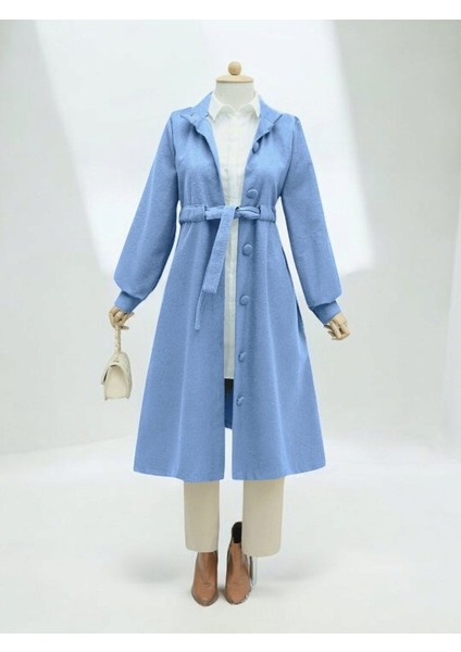 Belden Bağlamalı Top Düğmeli Kaşe Kaban -Mavi fiyatları