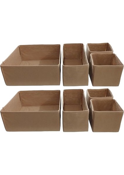 Room Bej 8'li Çok Amaçlı Çekmece İçi Düzenleyici Organizer Set 28x28x13 ve 28x13x13 cm