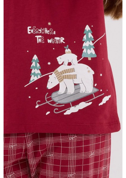 Kadın Yılbaşı Temalı %100 Pamuklu Uzun Kollu Bisiklet Yaka Pijama Takımı modelleri