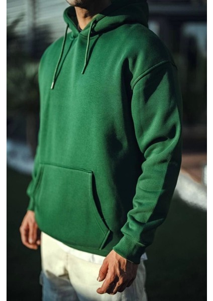 Üç Iplik Penye Kapşonlu Basic Sweatshirt - Haki modelleri