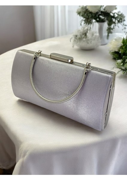 Gümüş Gri Saten Abiye Çanta, Metal Saplı Şıklık fiyatları