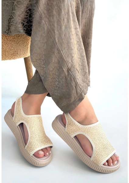 Xmpdby Wayi Bej Hasır Cilt Sandalet (Numara: 38)