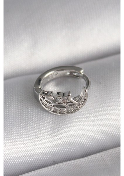 316L Çelik Gümüş Renk Zirkon Taşlı Ay Yıldız Model Tragus Piercing