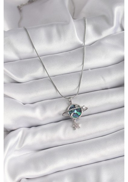 316L Çelik Gümüş Renk Zincir Zirkon Taşlı Gezegen Model Kadın Kolye fiyatları